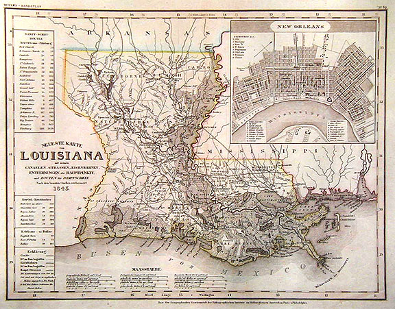 Map Of Louisiana. 1845 Louisiana Map